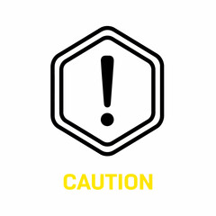 Caution icon hexagon outline with yellow "CAUTION" text below

