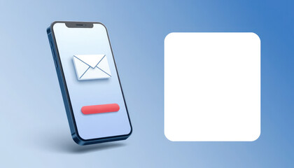 Modern smartphone displaying an email icon with a blank space for content, ideal for digital communication themes and marketing concepts.