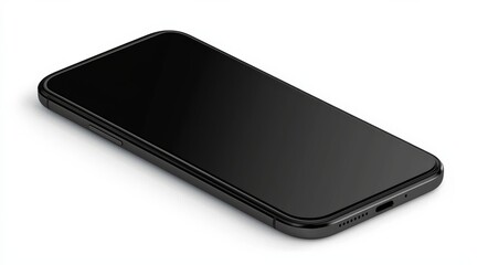 Blank Screen Black Mobile Phone Mockup Isolated on White Background