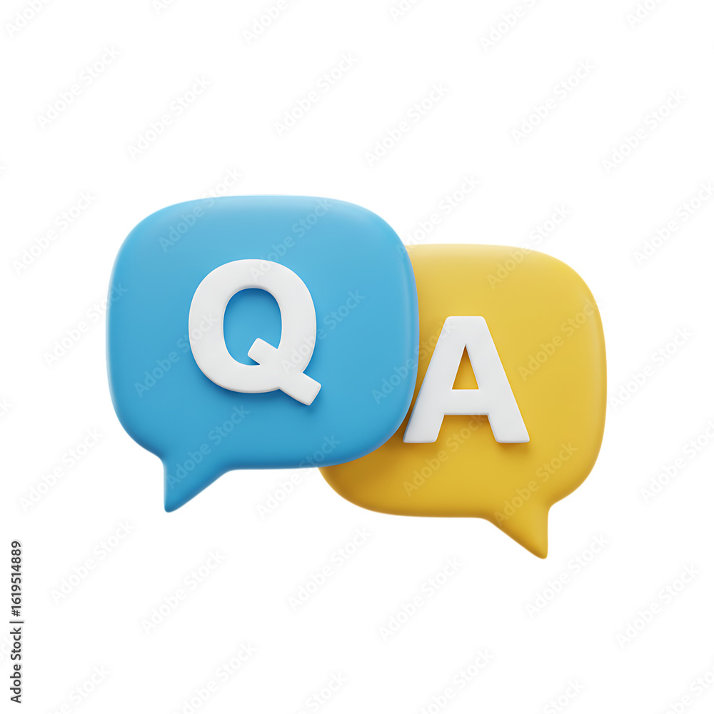 Poster question and answer speech bubbles 3d render on transparent background