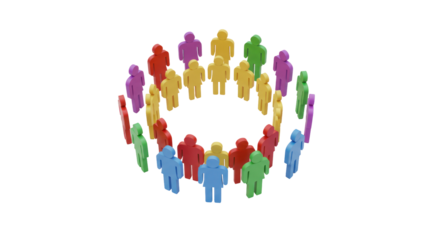 Isometric Group Of Colorful Human Figures Arranged In A Circular Formation On A Transparent Black Background