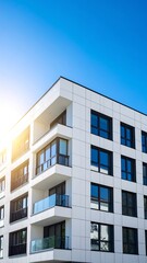 Modern apartment building against a clear sky