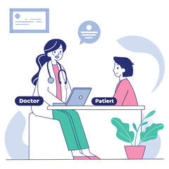 Doctor and patient consultation with laptop and plant medical healthcare