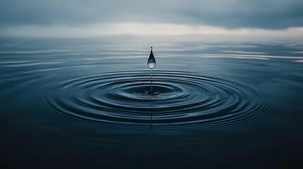 A water droplet creates ripples on the surface of water.