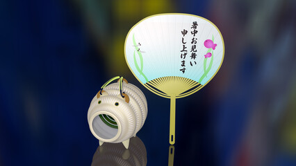 ブタの蚊取り線香入れと暑中見舞いのうちわ