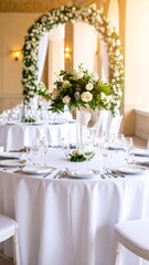 Elegant white wedding reception setting