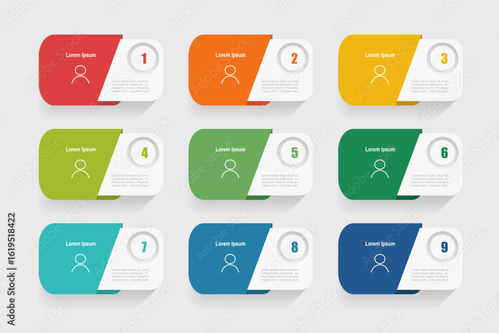 Canvas Prints for business concept with 9 steps infographics, rectangle shape with multicolor label, design for wo