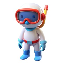3d stylized diver character with snorkel isolated on transparent background