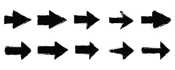 grunge arrow vector, grunge arrow brush. grunge arrow vector. Brush paint black. black abstract textured vector arrows. Vector illustration eps 10, Hand drawn paint, pointers, object. 