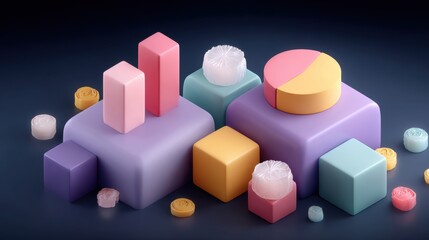 Fototapeta premium Abstract Geometric Shapes: A vibrant arrangement of geometric forms, rendered in a spectrum of pastel hues, stands as a testament to modern art and the beauty of simplicity.