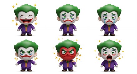 Cartoon character figures displaying multiple emotions