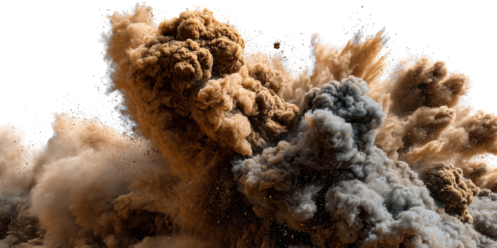 A powerful explosion of tan and gray smoke