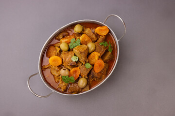 Traditional Moroccan Lamb Tagine With Apricots. 
