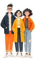 Three Diverse Young Adults Smiling Together in Casual Winter Outfits