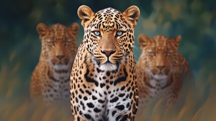 Striking close-up portrait of a leopard with piercing eyes and detailed spotted fur, capturing the wild beauty and intensity of this elusive big cat in its natural habitat.