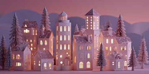 Miniatur-Altdeutsches Dorf aus Papier, Weihnachtsstimmung, Nachtbeleuchtung, Weihnachtsdeko, Feiern schmücken