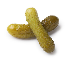Tasty pickled cucumbers on white background