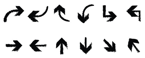 Arrow icon set. Grunge arrows Vector grunge brush style arrow pointers. paintbrush, design element, dirty, illustration, vector, arrow, curve, direction, horizontal, Directional arrows with grunge. 