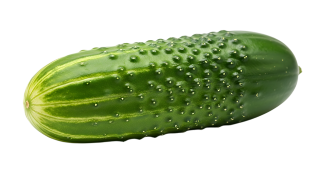Fresh green cucumber with bumps isolated on transparent background
