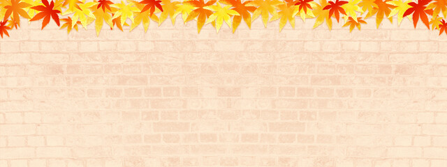 レンガと紅葉の葉、秋のイメージの背景イラスト