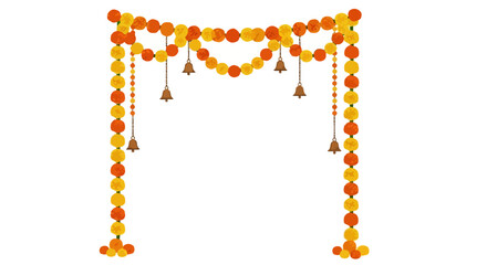 Festive floral and metallic bell decoration garland, perfect for celebrations and cultural events