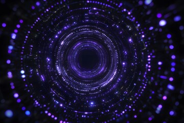 Abstract digital background with blue and purple circular patterns on black, representing data flow or cyber technology.