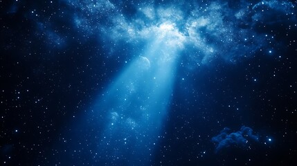 A celestial night sky scene with a beam of light.