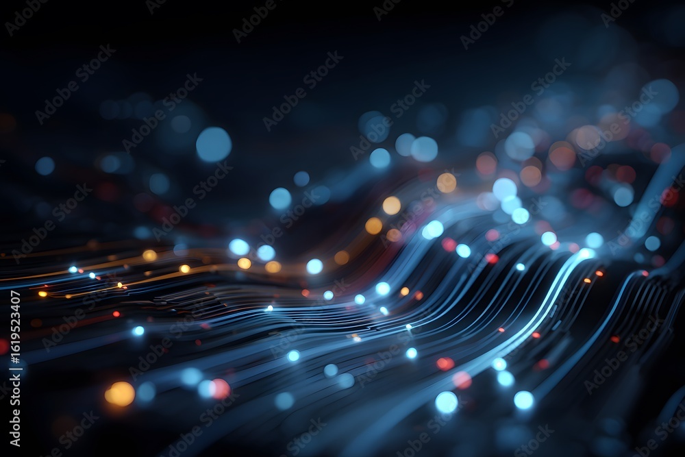 Aufkleber abstract background with glowing lines and colorful digital elements on a dark blue background