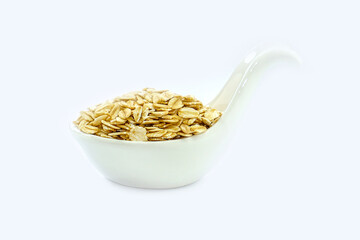 Oatmeal in a bowl on a white background. Oatmeal in a cup. Contains antioxidants, which can help...