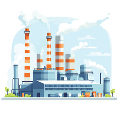 Obraz premium energy generation plant with chimneys electricity production industrial manufacturing building heavy industry factory, vector style simple color
