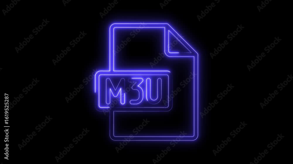 Poster glowing blue neon m3 u file icon with transparent background for digital media and technology projec