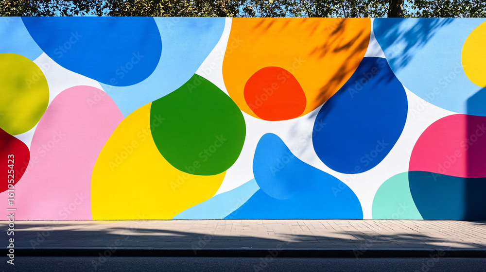 Poster A brightly colored wall featuring a beautiful tree in the background creating a captivating scene