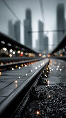 Train Tracks at Night in a Modern City