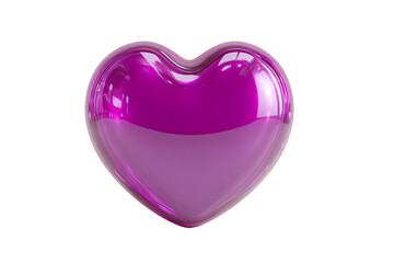 Glossy 3D Purple Heart with Reflections and Smooth Surface Centered Front View Isolated on Transparent Background PNG