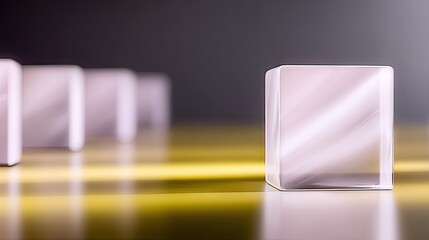 Transparent Glass Cubes with Light Reflections on Yellow Surface