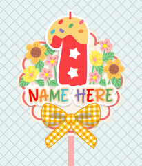 Birthday Cake Topper for Party Decoration Element with Flower and Ribbon