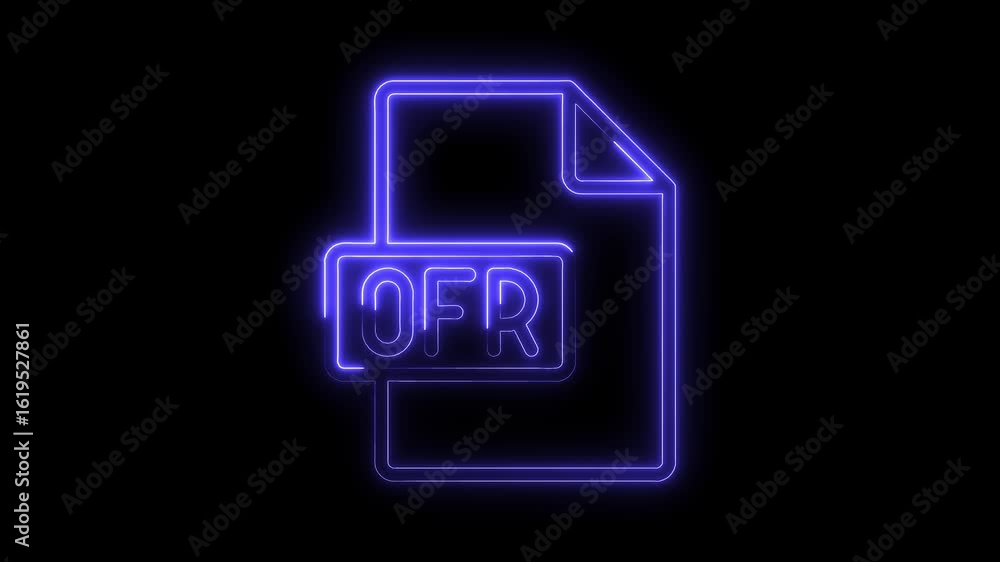 Poster glowing blue neon c f r file icon symbol with transparent background and bright light effect represe