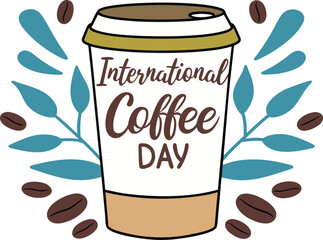 Coffee cup with leaves and beans drink beverage