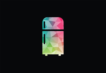 Low Poly with Refrigerator Fridge Logo Design, Vector illustration