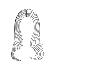 Single-line drawing of woman's long hair, Abstract Line Art Feathered Curve Motif
