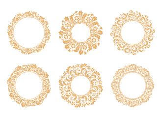 Set of decorative frames Elegant vector element for design in Eastern style, place for text. Floral golden and white borders. Lace illustration for invitations and greeting cards