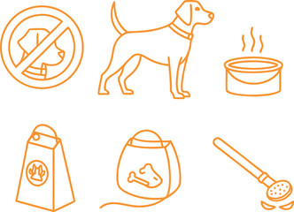 Dog food icons no dogs allowed hot food bowl bag with paw print bag with bone and scoop steam