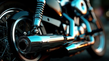 Close up Of A Motorcycle's Exhaust Pipe At Sunset