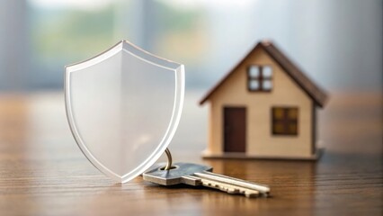 Transparent shield hovering over house keys — invisible protection for homeownership
