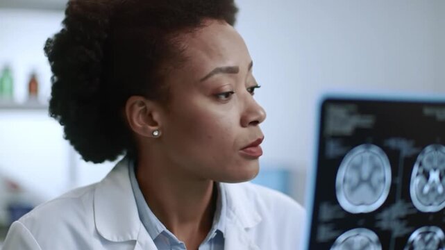 Focused Doctor Examines Brain Scan Serious Study.