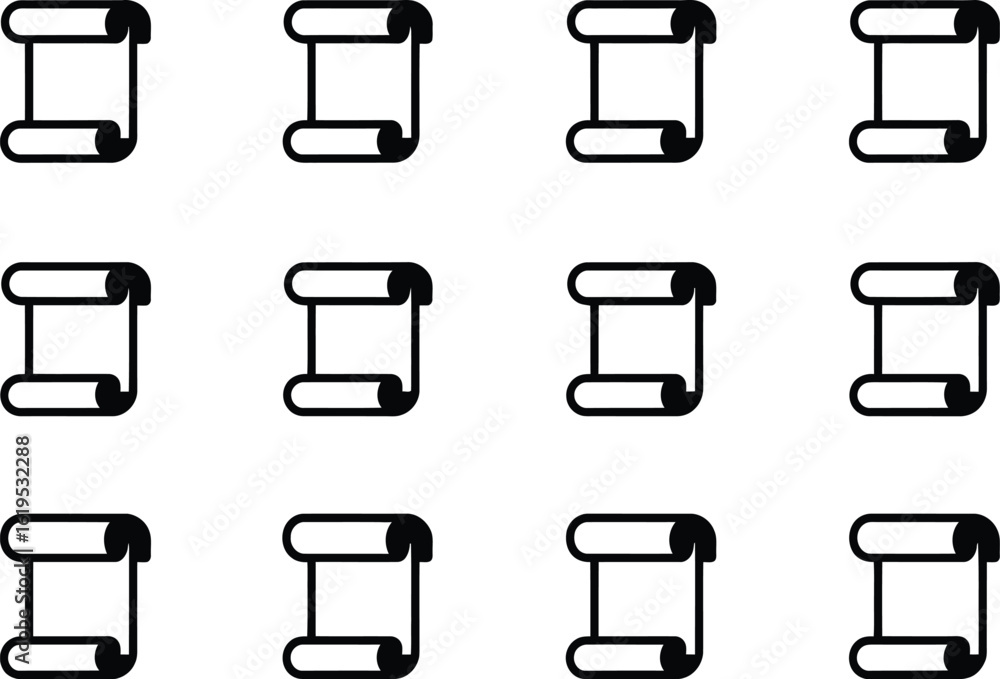 Poster twelve black and white scroll icons arranged in a grid pattern on white background
