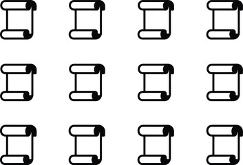 Twelve black and white scroll icons arranged in a grid pattern on white background