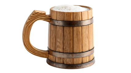 Obraz premium Old vintage wooden beer mug with frothy drink