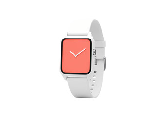 White Smartwatch with Coral Face Display on Transparent background