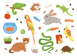 Cute Pet Set with Animals, Food, and Accessories.